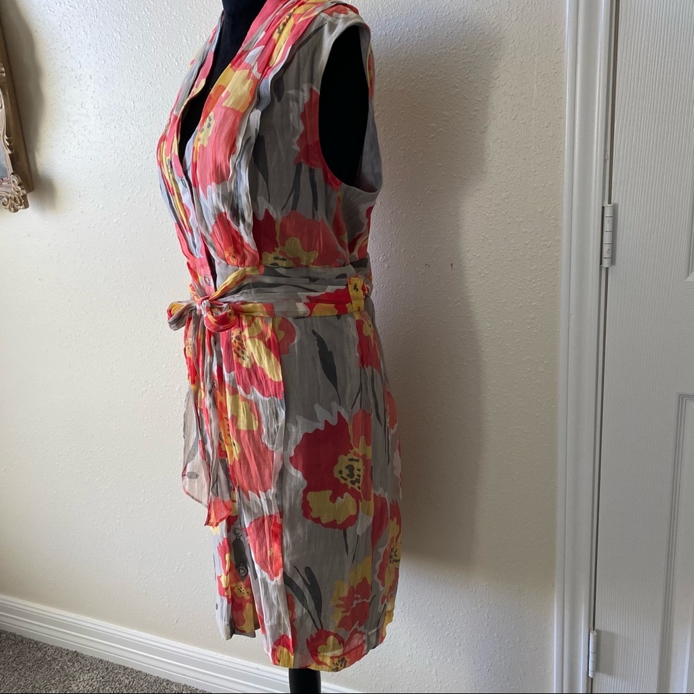 Evan Picone Floral Mini Dress Cap sleeve Button Down belted V Neck Summer Spring - Picture 10 of 15